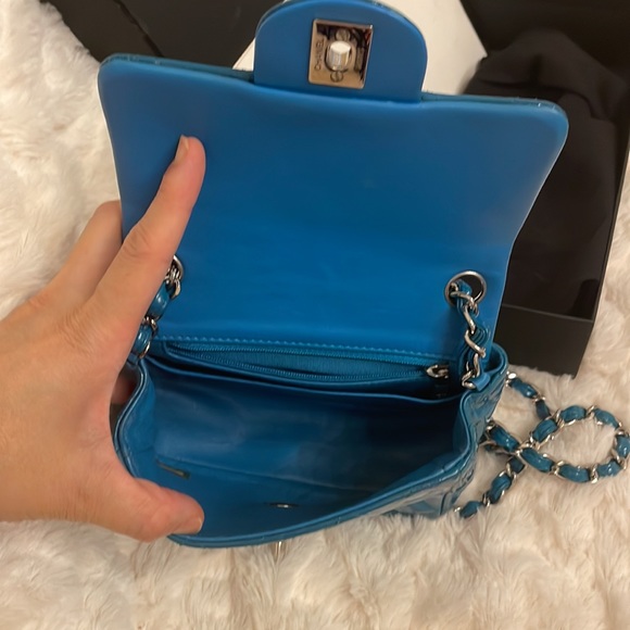 Chanel Classic Mini Square Turq Patent Leather Bag - Picture 6 of 8
